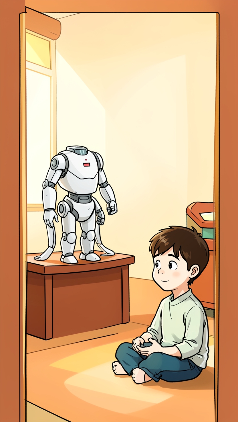 A small toy robot standing on a desk