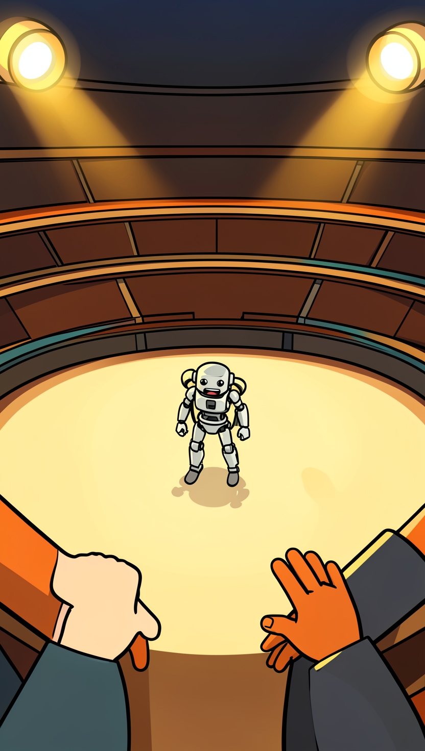 A small robot next to a football