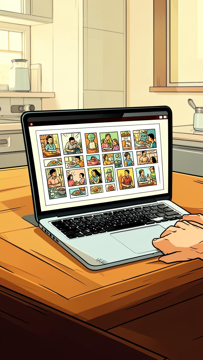 A child's hands on a laptop keyboard at a table