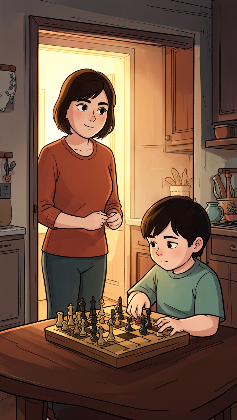 Chess pieces set up on a board