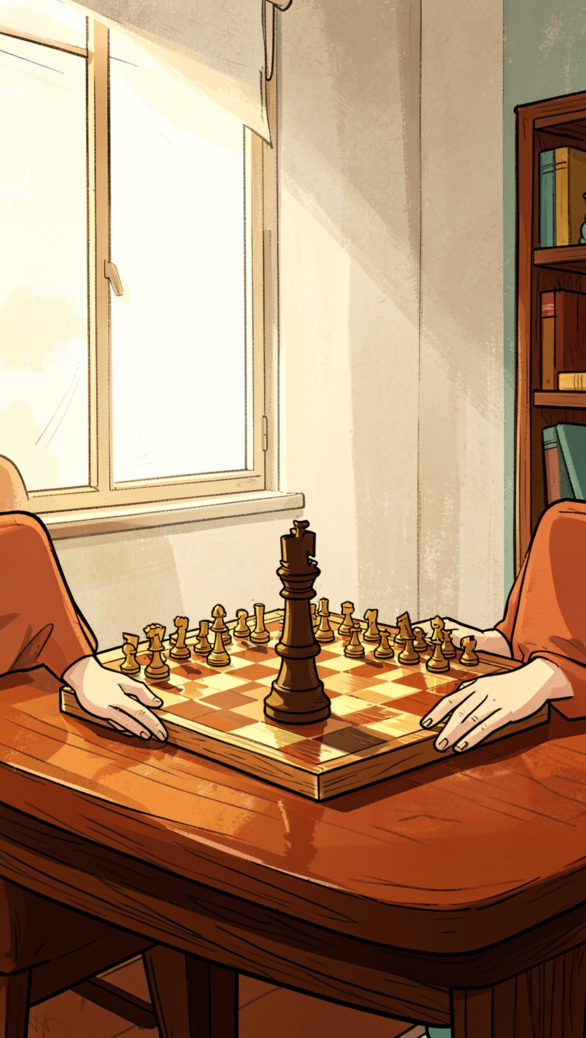 A chess clock beside a board