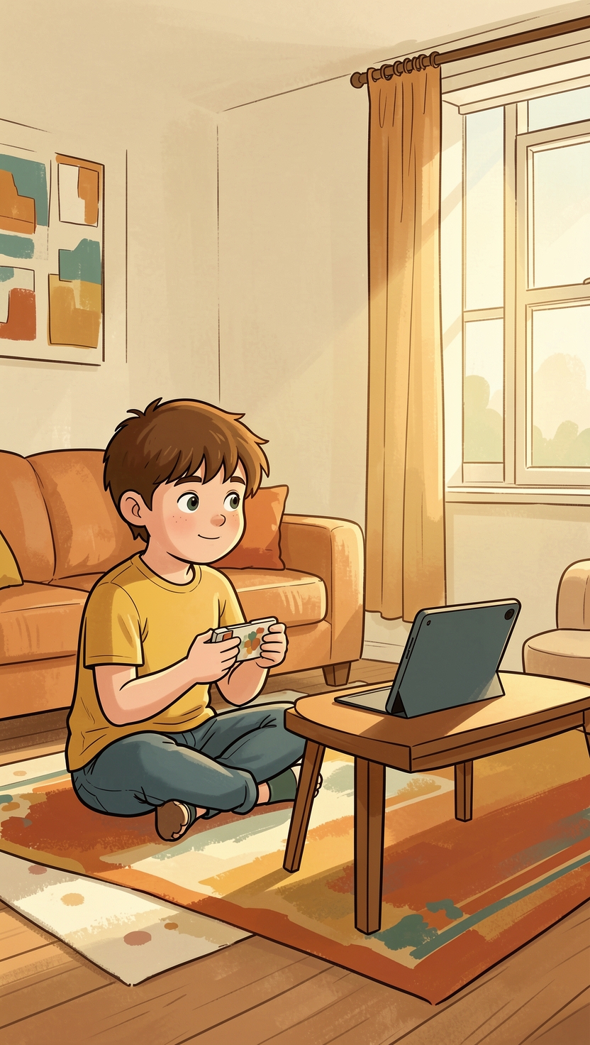 A teddy bear motif for young children watching videos alone